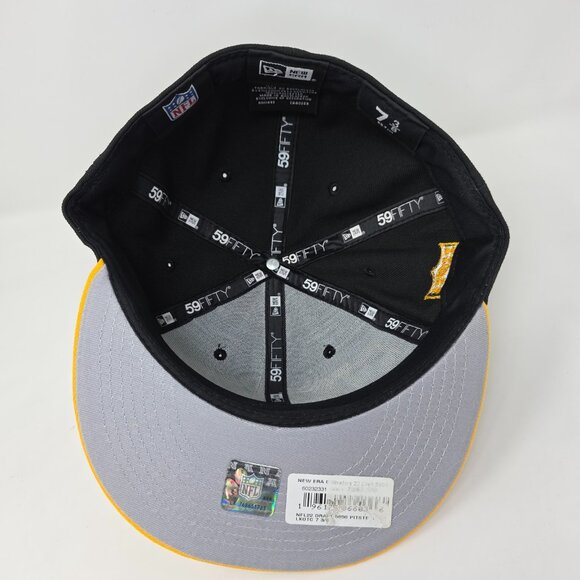 Pittsburg Steelers New Era 59Fifty Hat Cap Mens 7 3/8 Black Yellow NFL Fitted - Picture 6 of 9